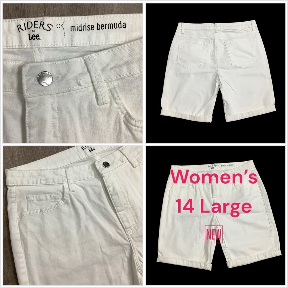 Women's Lee 14 Large Bermuda Skimmer Shorts White Jeans Rolled Hem Mid Rise NWOT